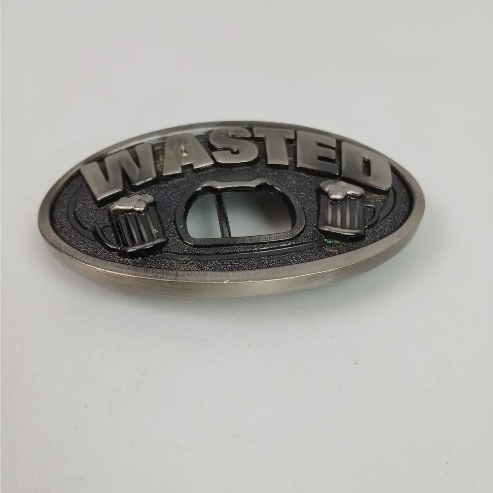 Kalan WASTED Silver Belt Buckle With Built In Bottle Opener Foaming Beer Mugs